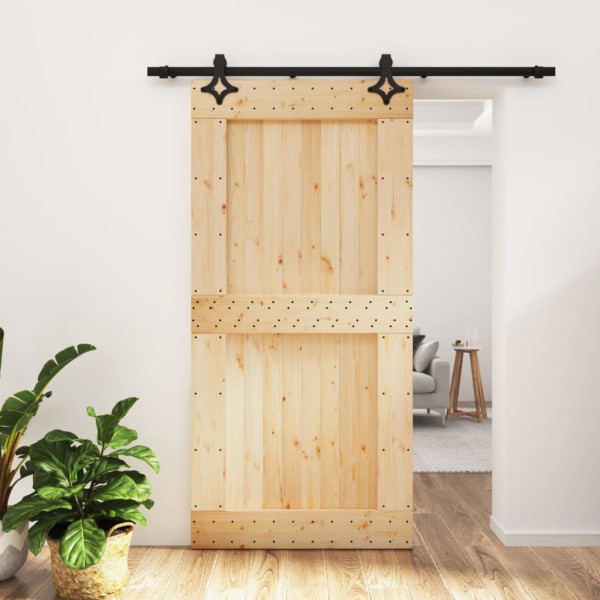 Puerta corredera con herrajes madera maciza de pino 100x210 cm D