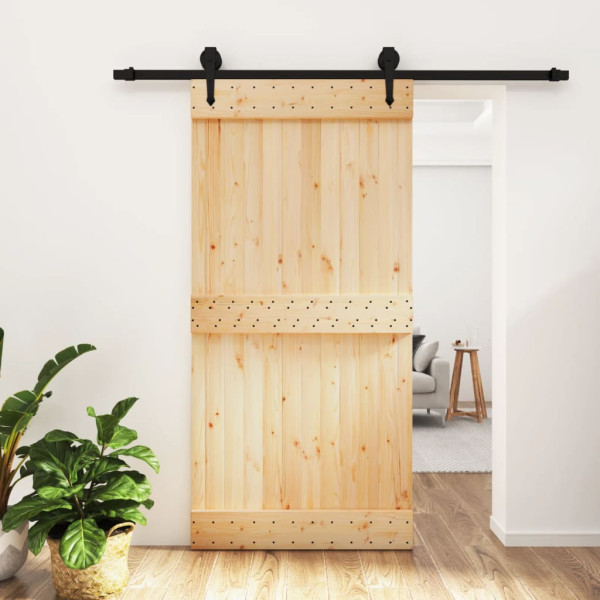 Puerta corredera con herrajes madera maciza de pino 100x210 cm D