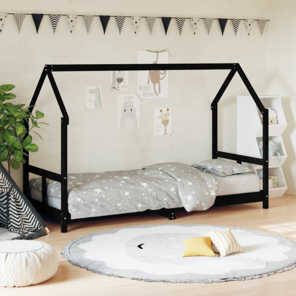 Estructura de cama para niños madera de pino negro 80x200 cm D