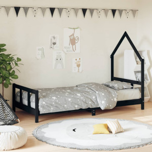 Estructura de cama para niños madera de pino negro 90x190 cm D