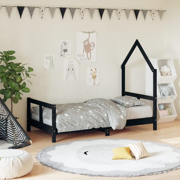 Estructura de cama para niños madera de pino negro 80x160 cm D