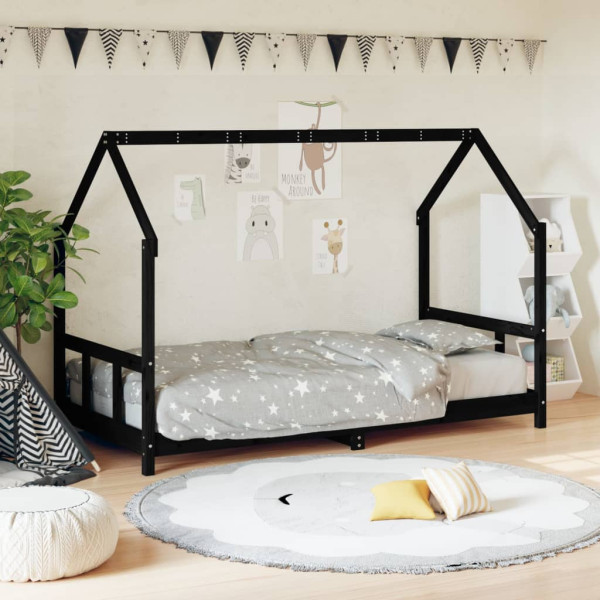 Estrutura da cama para crianças madeira de pinho preto 90x190 cm D