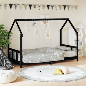Estructura de cama para niños madera de pino negro 90x200 cm D