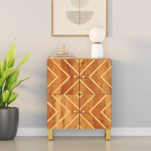 Mueble auxiliar madera maciza mango marrón/negro 60x33.5x75 cm D