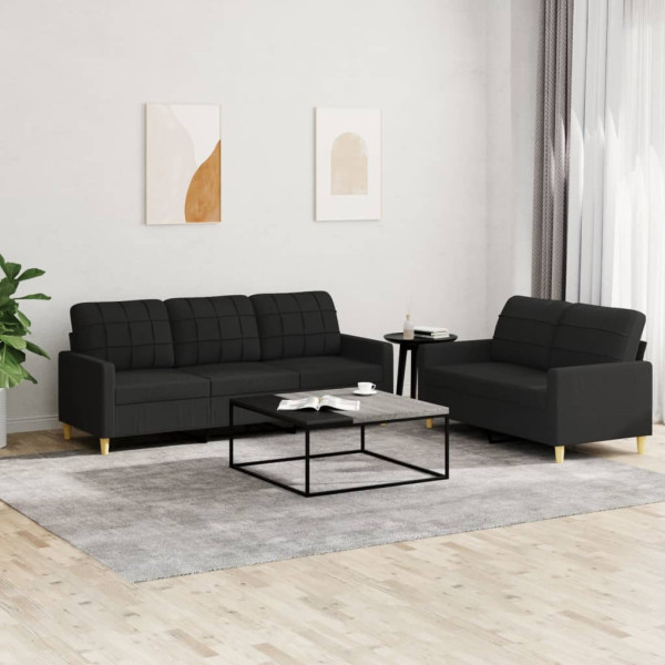 Conjunto de sofá com almofadas 2 peças tecido preto D
