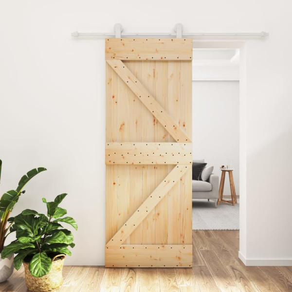 Puerta corredera con herrajes madera maciza de pino 80x210 cm D