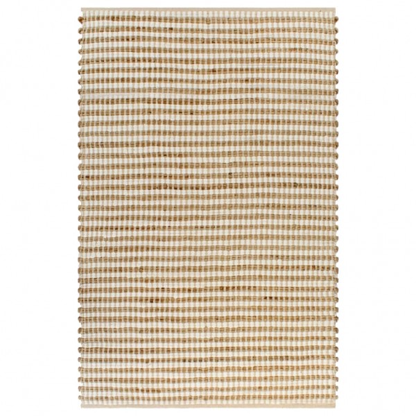 Tapete tecido à mão de tecido natural e branco de 120 x 180 cm D