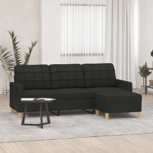 Sofá de 3 plazas con taburete de tela negro 180 cm D