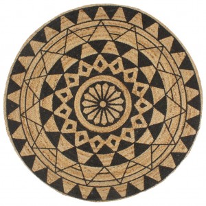 Almofada de jute, de tecido à mão, estampada a preto, 150 cm D