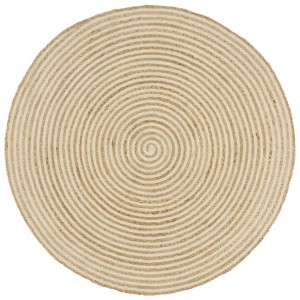Alfombra de yute tejida a mano diseño espiral blanco 90 cm D