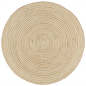 Tapete de jute tecido à mão, desenho espiral branco, 90 cm D