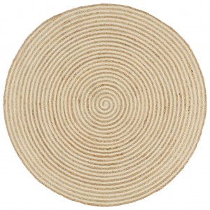 Tapete de iute tecido à mão desenho espiral branco 120 cm D