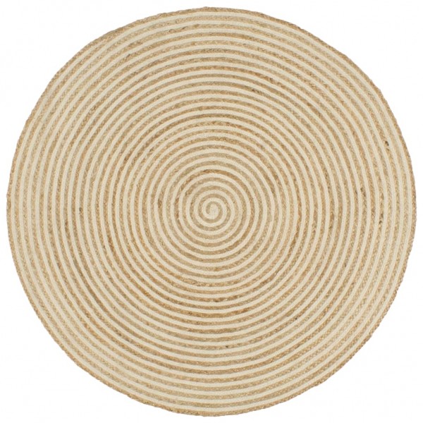 Tapete de iute tecido à mão desenho espiral branco 120 cm D