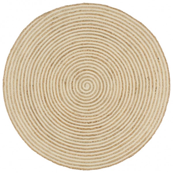 Alfombra de yute tejida a mano diseño espiral blanco 150 cm D