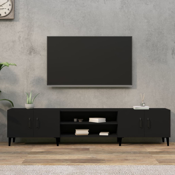 Mueble TV con puertas madera contrachapada negro 102x35x45 cm