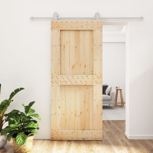 Puerta corredera con herrajes madera maciza de pino 90x210 cm D