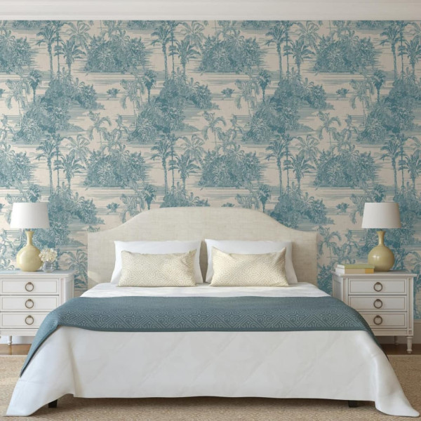 DUTCH WALLCOVERINGS Papel de parede Tropical Beige e azul claro D