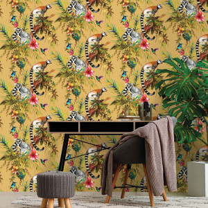 DUTCH WALLCOVERINGS Papel de parede pintado Lemur cor ocre D