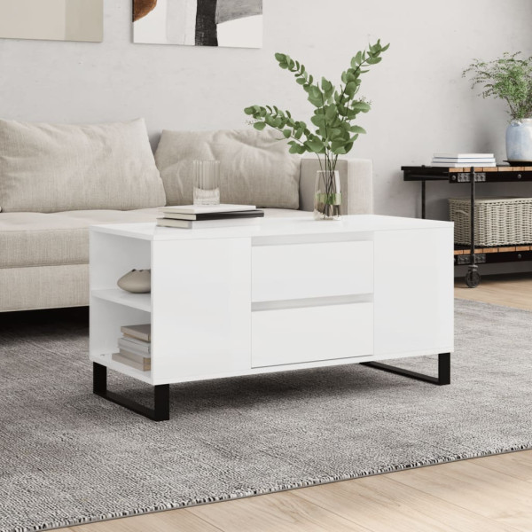 Mesa de centro madeira engenharia branco brilho 102x44.5x50 cm D