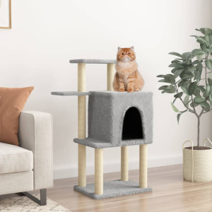 Rascador para gatos con postes de sisal gris claro 97 cm D
