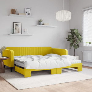Sofá cama nido con colchón terciopelo amarillo 100x200 cm D