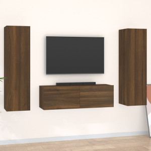 Set de muebles para TV 3 pzas madera contrachapada roble marrón D