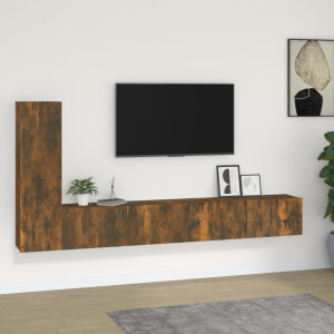 Set de muebles de TV 3 pzas madera contrachapada roble ahumado D