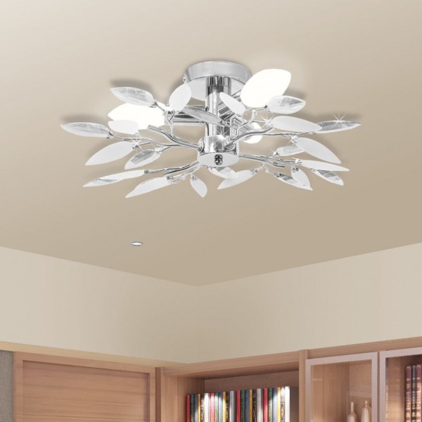 Lámpara de techo con brazos de cristal hojas blanco morado E14 D