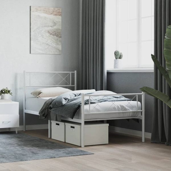 Estrutura de cama de metal com cabeçalho e pé cama branca 80x200 cm D