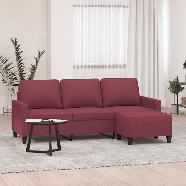 Sofá de 3 plazas con taburete de tela rojo tinto 180 cm D