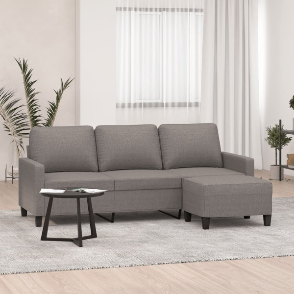 Sofá de 3 plazas con taburete de tela gris taupe 180 cm D