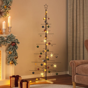 Árbol de Navidad metal negro con base de madera 180 cm D