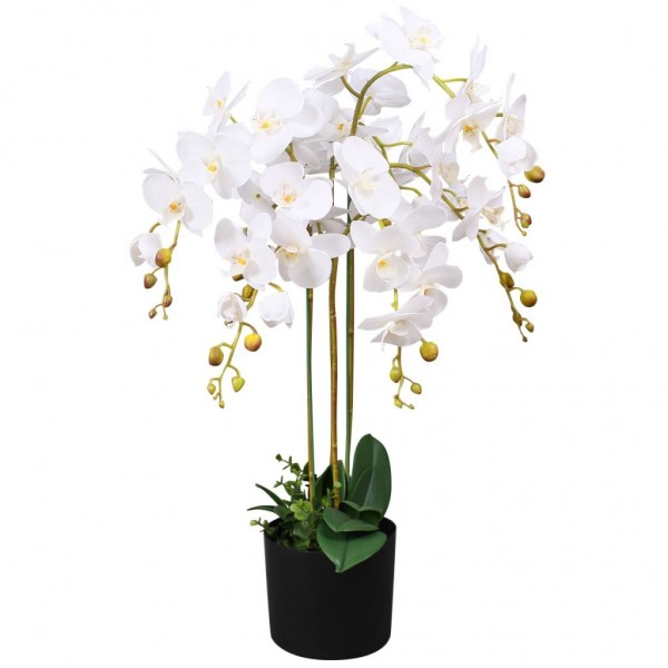 Plantas de orquídeas artificiais com poteiro branco de 75 cm D