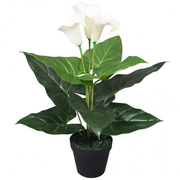 Planta lilia artificial com poteiro branco de 45 cm D