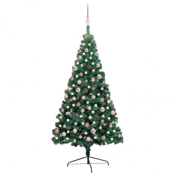 Meia árvore de Natal com luzes e bolas verdes 180 cm D