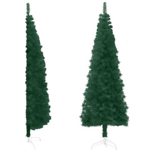 Medio árbol de Navidad artificial con soporte verde 210 cm D