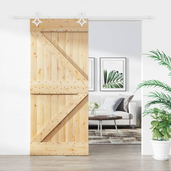 Puerta corredera con herrajes madera maciza de pino 90x210 cm D