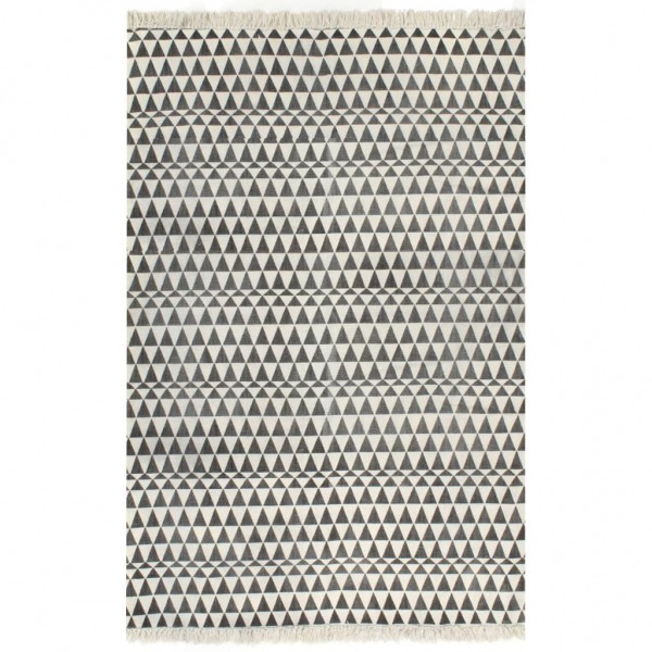 Tapete de algodão Kilim 120x180 cm estampado preto/branco D