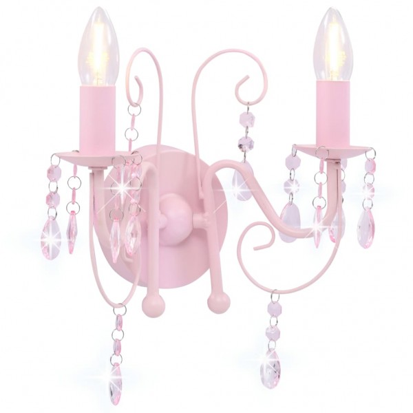 Lámpara de pared con cuentas rosa con 2 bombillas E14 D