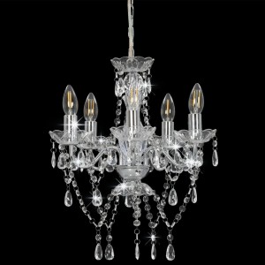 Lustre com contas de cristal redondo prateado 5 x E14 H