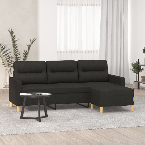 Sofá de 3 plazas con taburete de tela negro 180 cm D