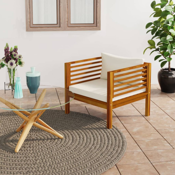 Silla de jardín y cojines blanco crema madera maciza de acacia D