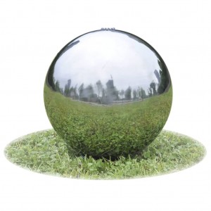 Fonte cascata esfera com LEDs jardim de aço inoxidável 20 cm D