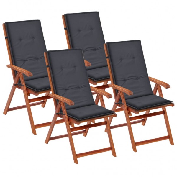 Cojín silla de jardín respaldo alto 4 uds tela gris 120x50x3 cm D