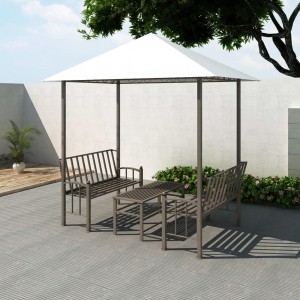 Pérgola de jardín con mesa y bancos 2.5x1.5x2.4 m D