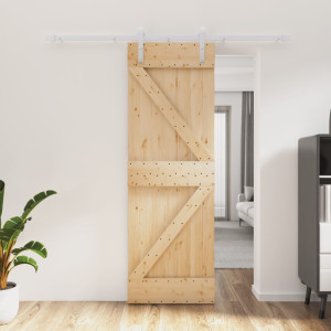 Puerta corredera con herrajes madera maciza de pino 70x210 cm D