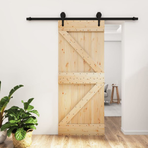 Puerta corredera con herrajes madera maciza de pino 85x210 cm D