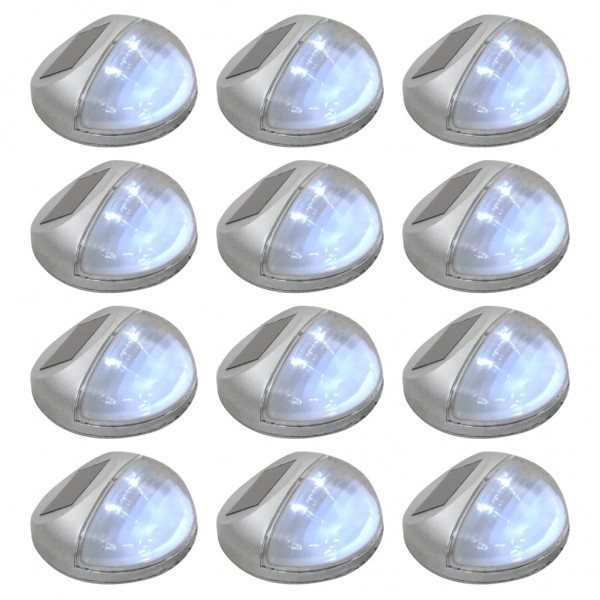 Lâmpadas solares LED de parede exterior 12 ucs circulares prateadas D