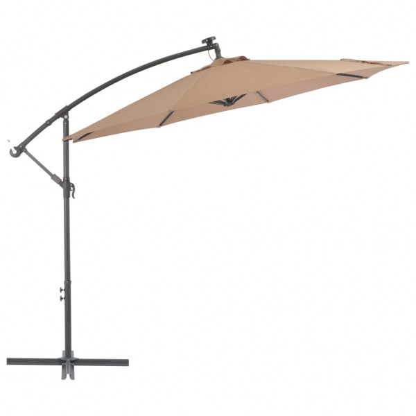 Um guarda-chuva com luzes LED e poste de aço 300 cm cinza topo D