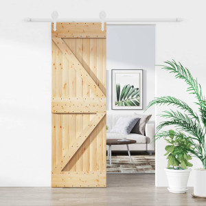 Puerta corredera con herrajes madera maciza de pino 70x210 cm D